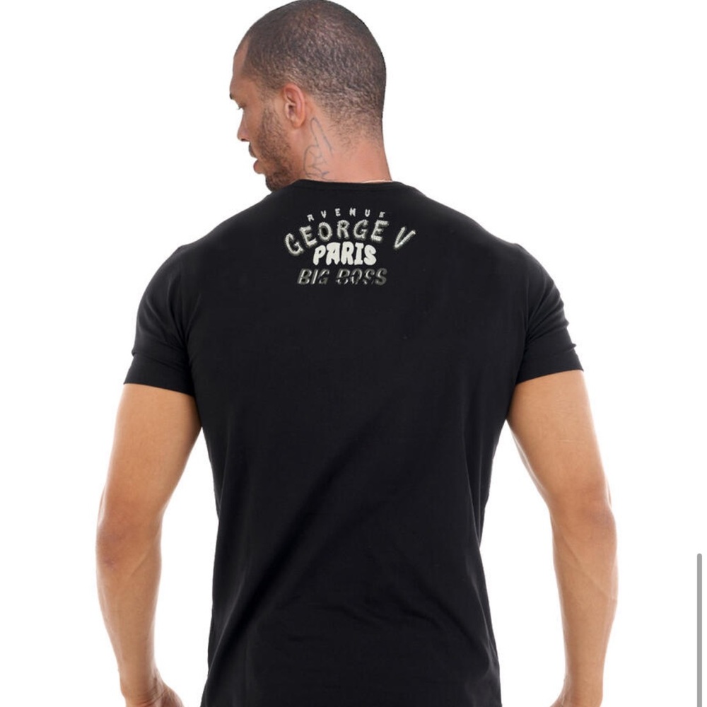 George V Black Designer Men’s Rhinestone Tee Shirt - Picture 3 of 3